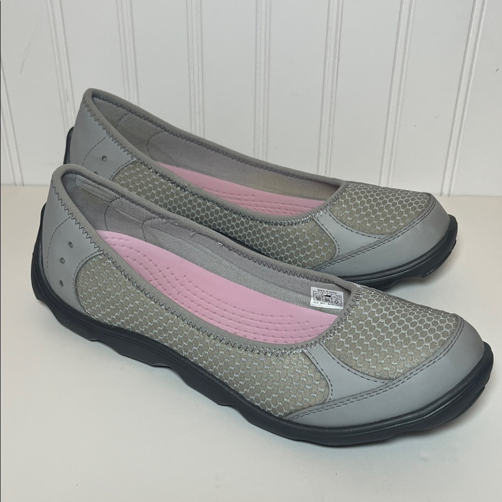 CROCS Duet Busy Day slip on gray mesh ballet flats